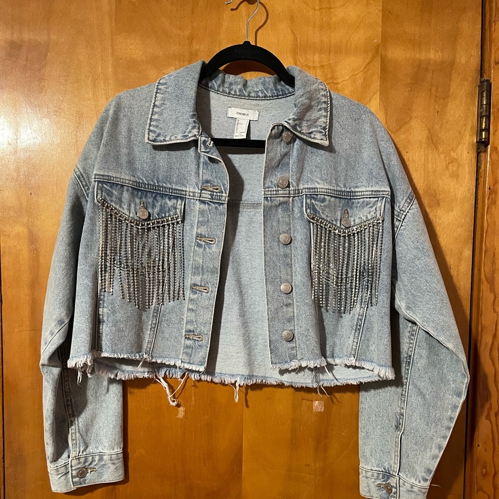 Rhinestones Fringe Jean Jacket/Shorts